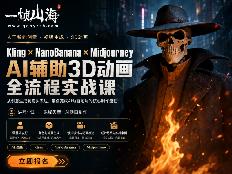 Kling × NanoBanana × Midjourney AI辅助3D动画制作入门：零基础打造电影感角色短片全流程-一帧山海