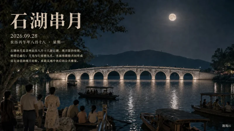 【465】石湖串月｜秋夜泛舟，月映长桥-一帧山海